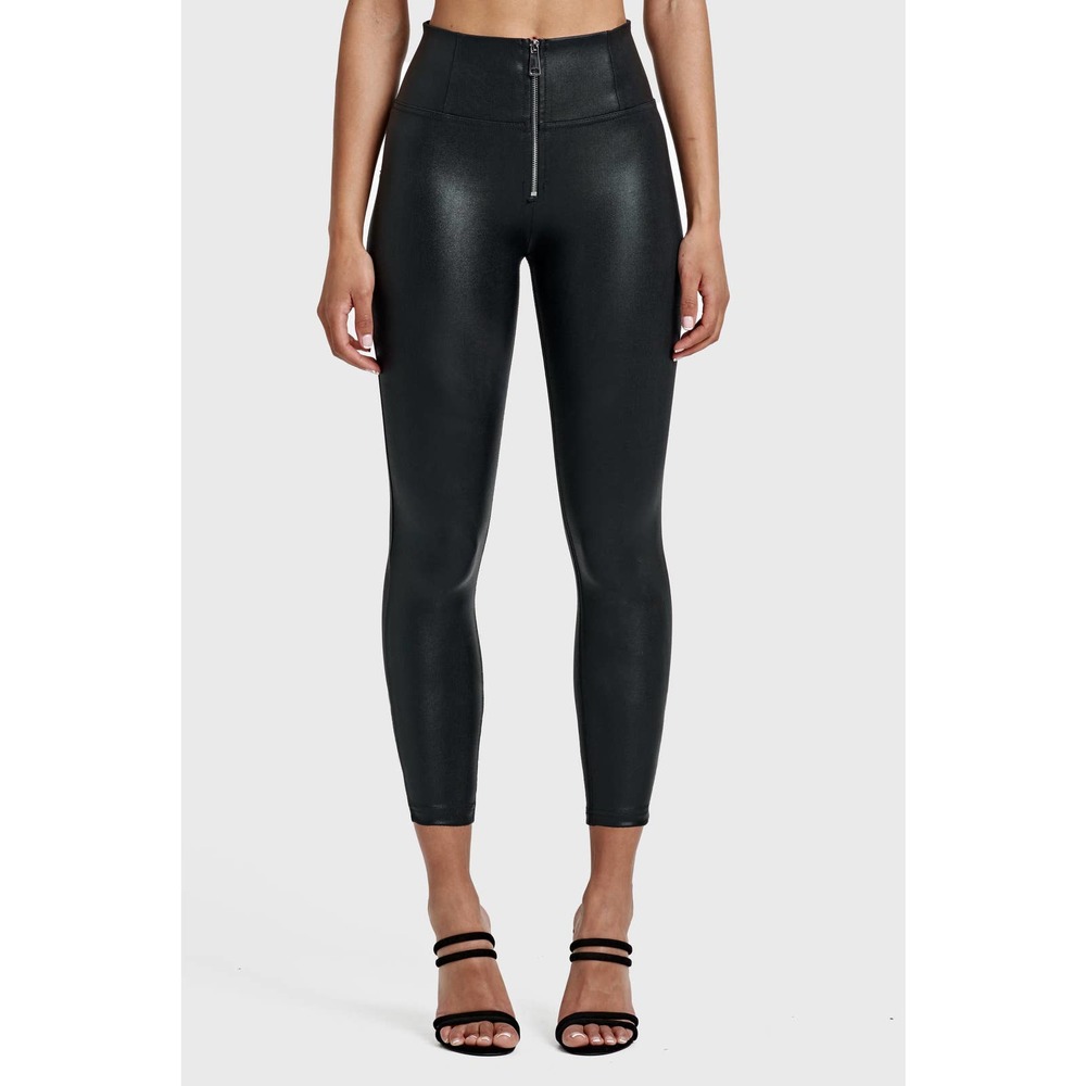 High-Waist Black Faux-Leather Skinny Pants
